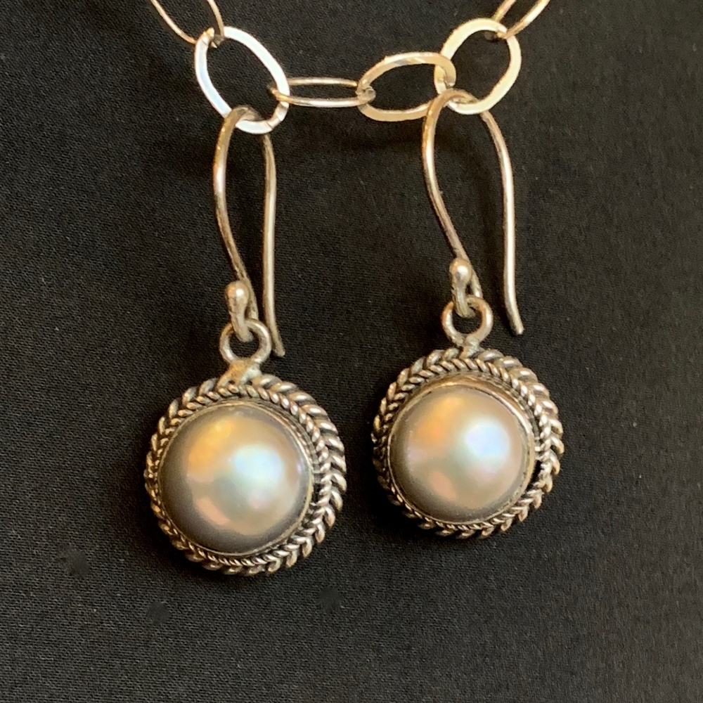 Sterling Silver and Grey Mabe Pearl Earrings